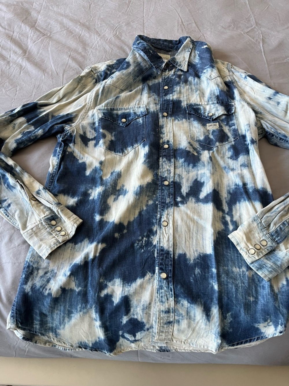 Denim & Supply Ralph Lauren Blue and White Tie-Dye Western Shirt